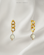 Dia Chain Pearl Drop Earrings
